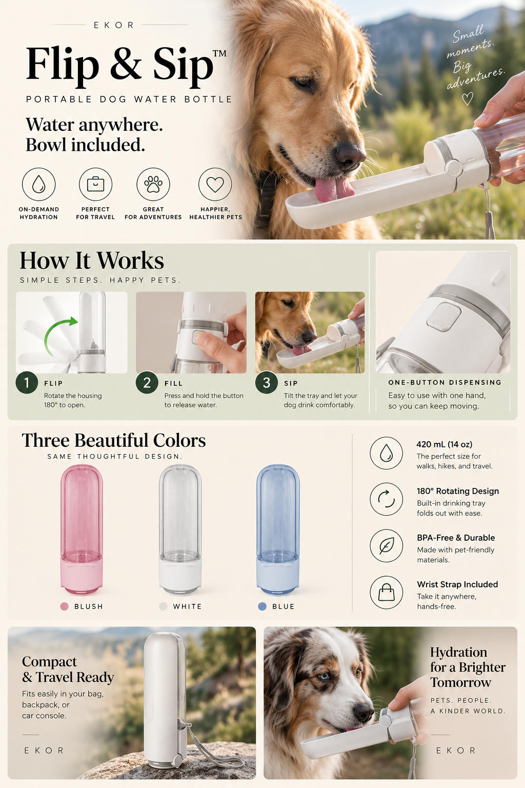 Flip & Sip Portable Dog Water Bottle